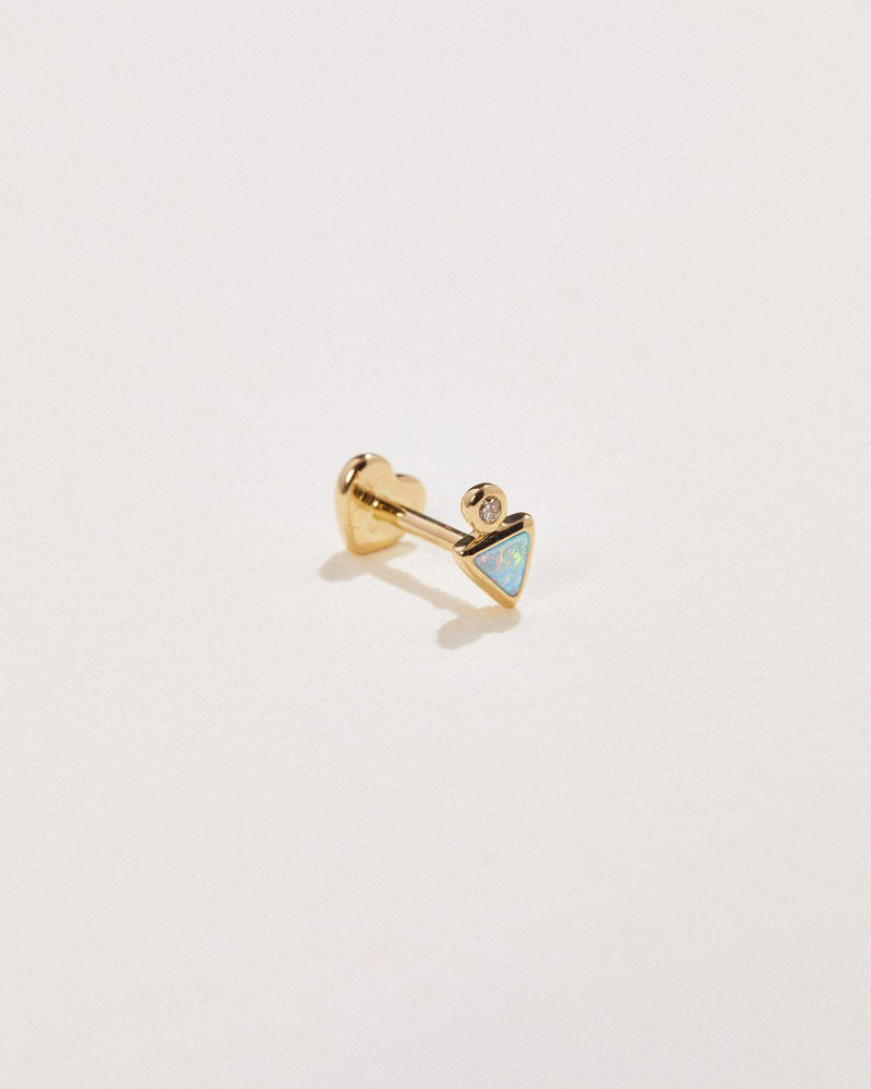 opal triangle stud earring with diamond