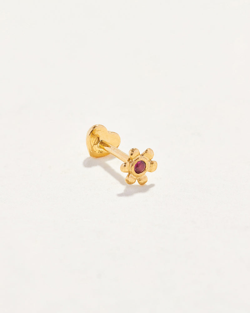 ruby flower stud earring