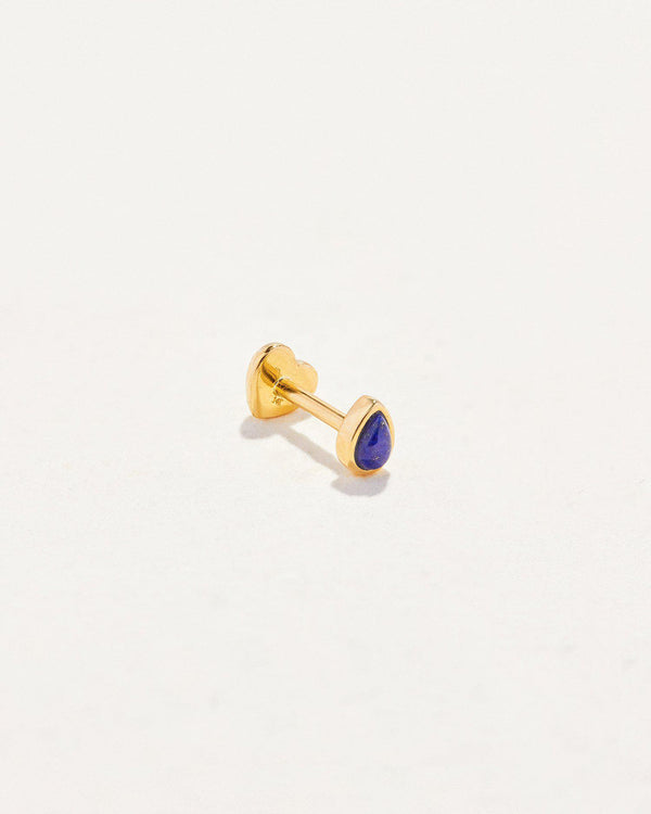 raindrop stud earring with gold and lapis lazuli
