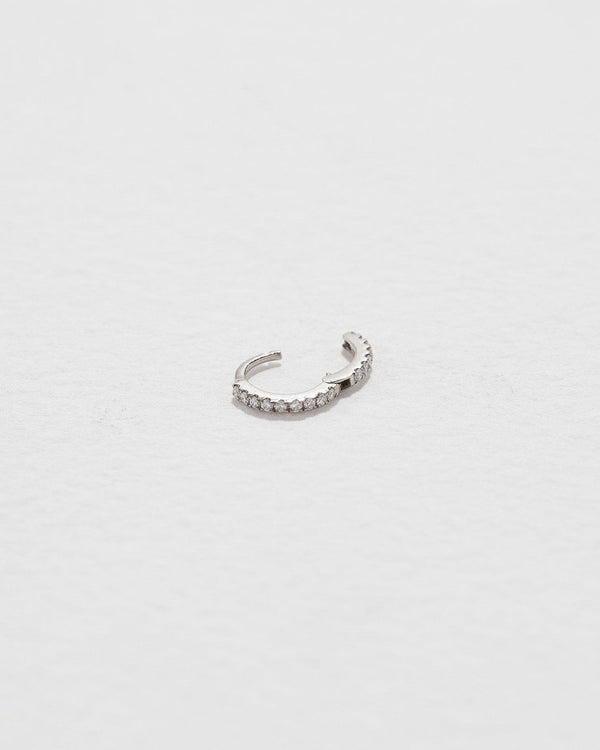 white gold huggie earring with diamonds