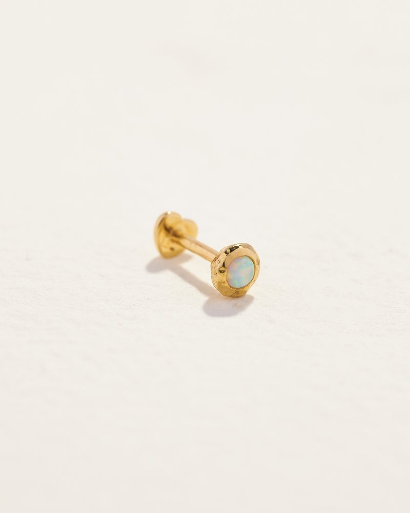 gold molten stud earring with opal