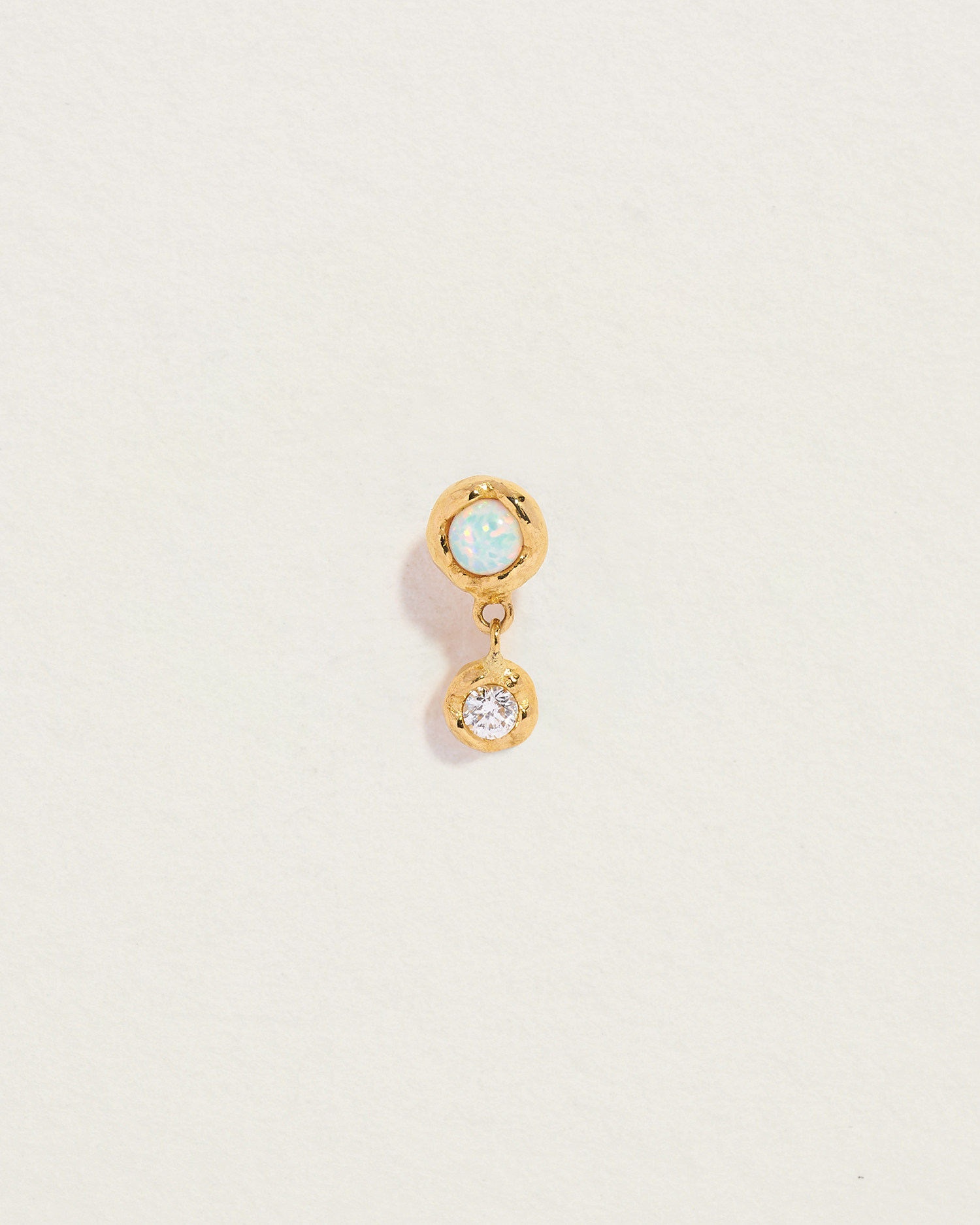 drop stud earring with opal and diamond