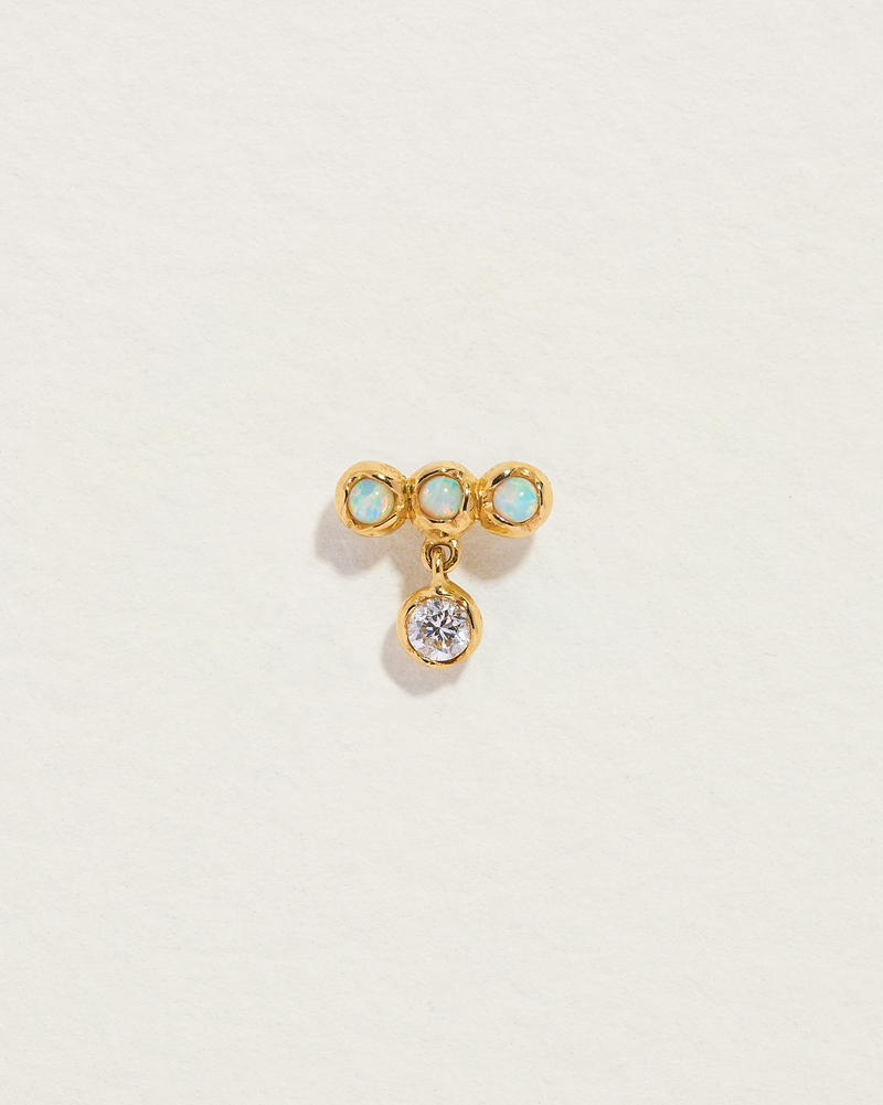 bar drop stud earring with opal and diamond