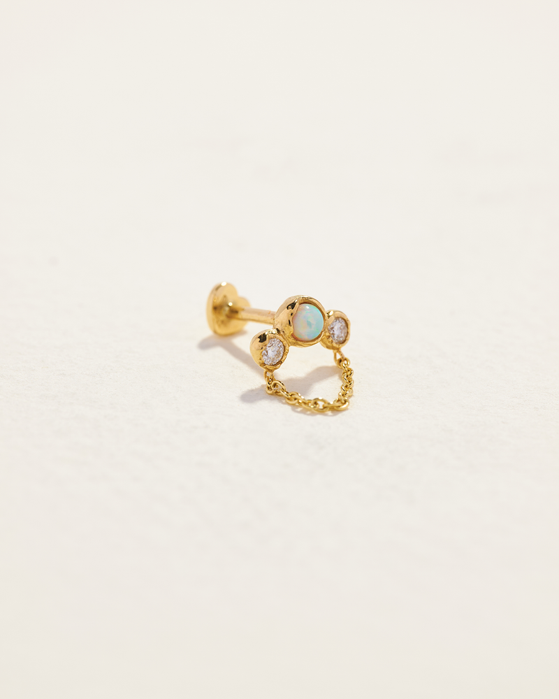 opal diamond crescent stud earring