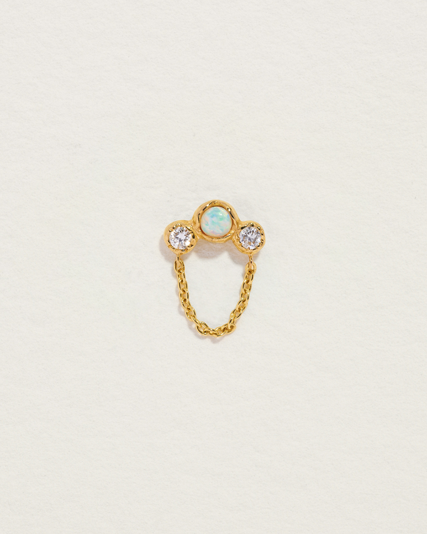 crescent chain stud earring with opal and diamonds
