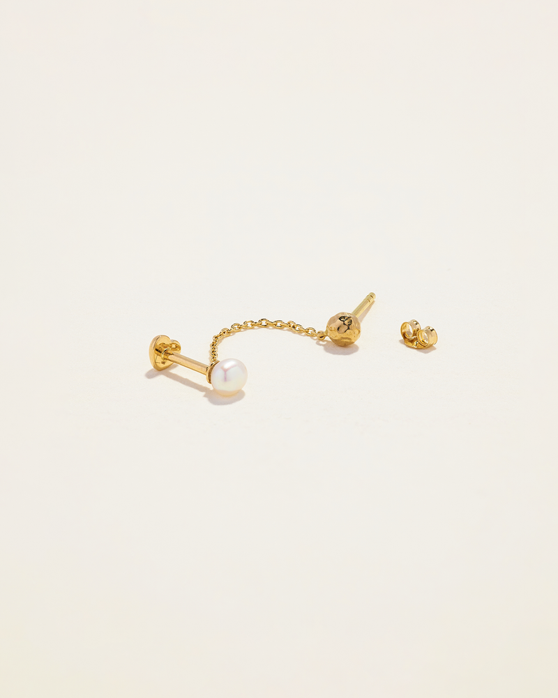 gold chain stud earring with pearl