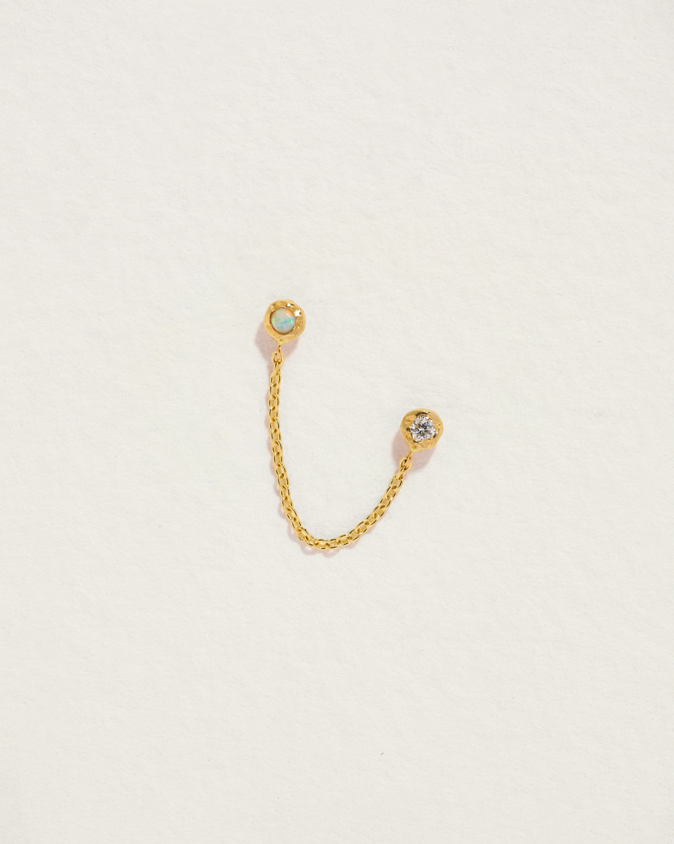 gold chain stud with opal and diamond