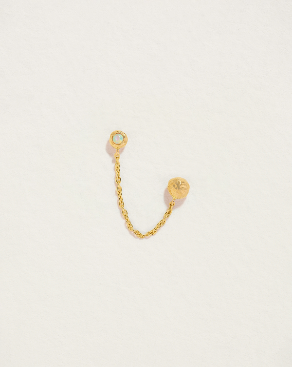 gold chain stud earring with opal