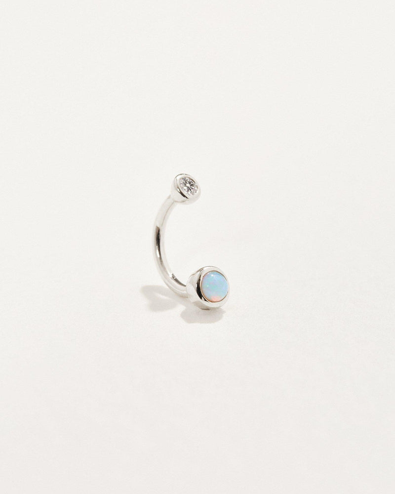 white gold opal hook piercing with diamond