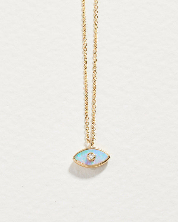 mini inlay eye pendant with opal and diamond