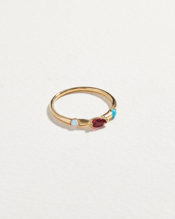 multi stone ruby ring with freshwater pearl and turquoise