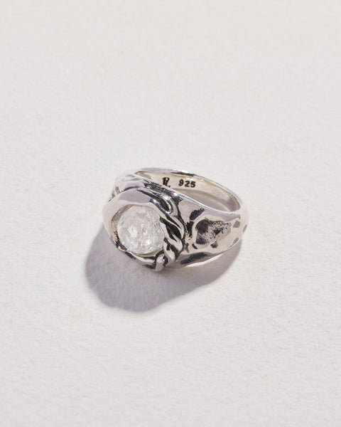braided silver ring with rock crystal