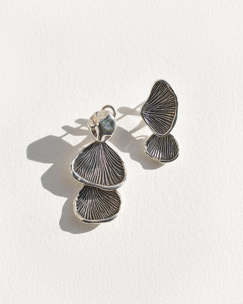 silver mushroom gills earrings