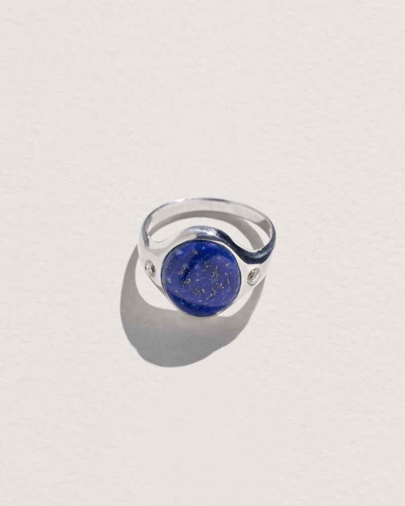 essential ring with sterling silver, lapis and white topaz