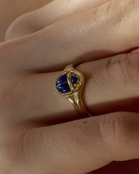 lapis lazuli scarab ring on the model