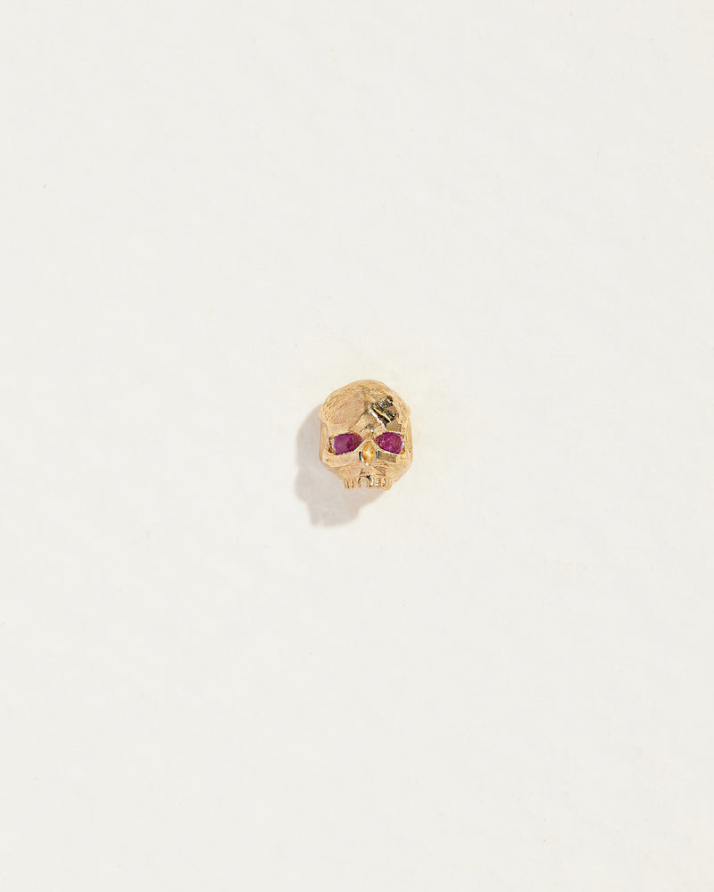 Gold Skull Stud Earring with Ruby Eyes Pamela Love