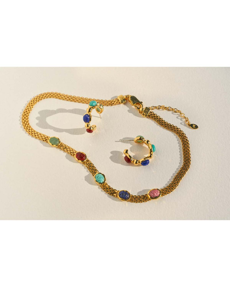 gold plate chain necklace with lapis, turquoise