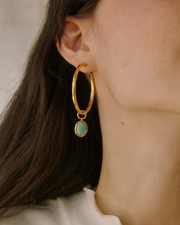 gold plate hoop earrings with turquoise