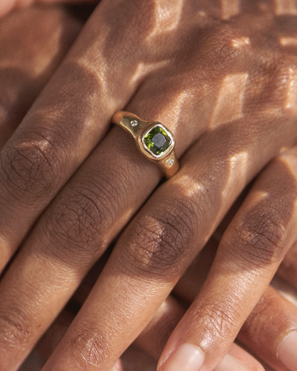 green tourmaline band ring