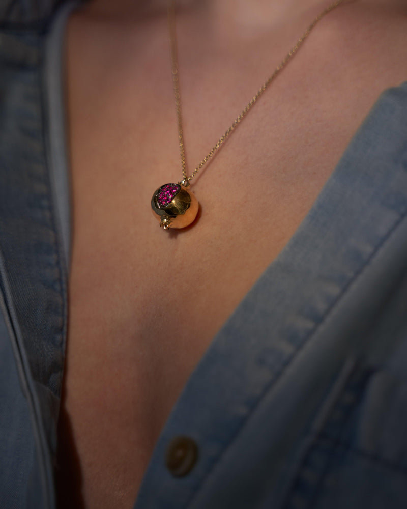 18k yellow gold pomegranate necklace with ruby
