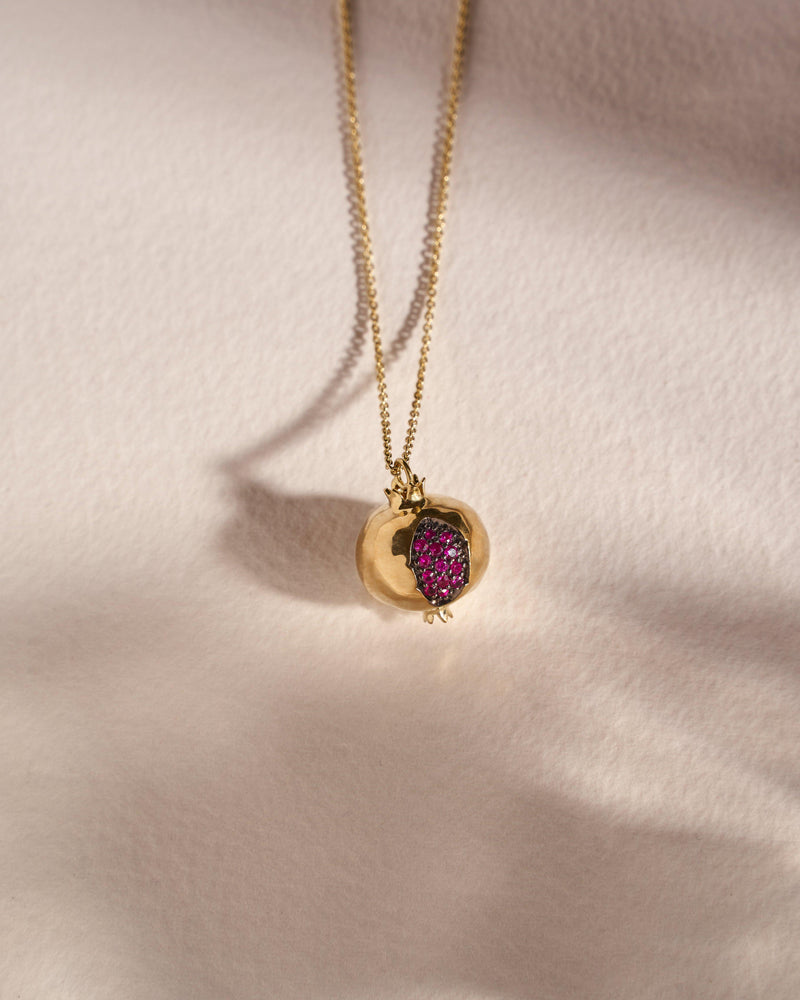 ruby pomegranate necklace with 18k yellow gold