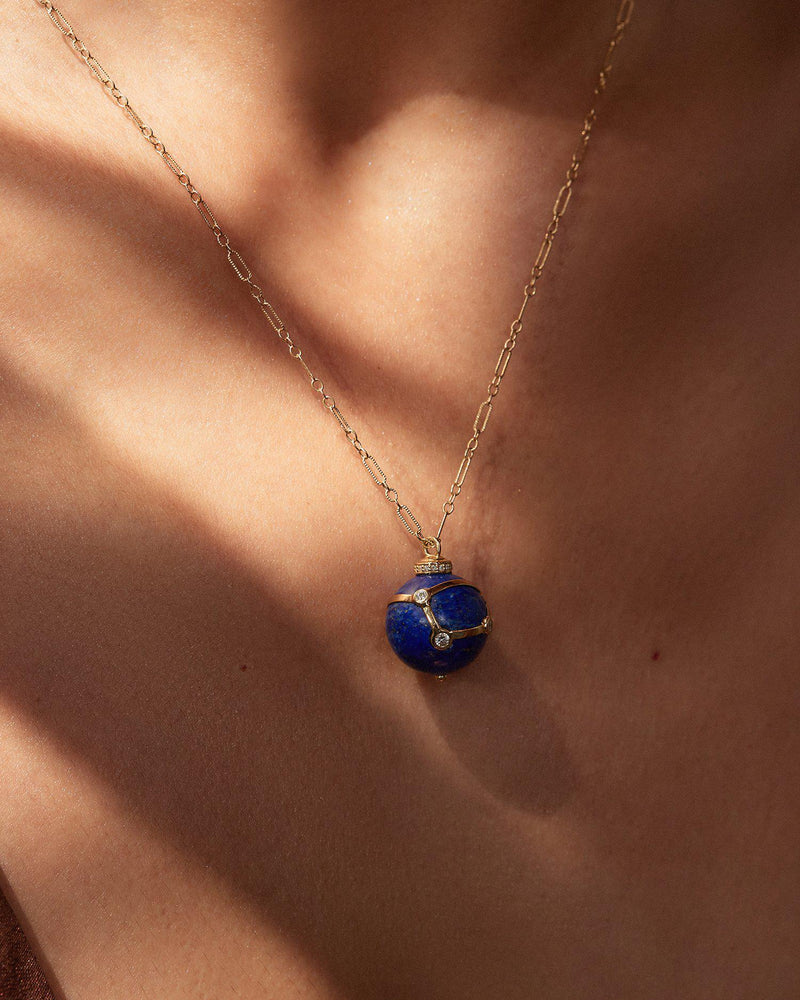 lapis sphere necklace on the model