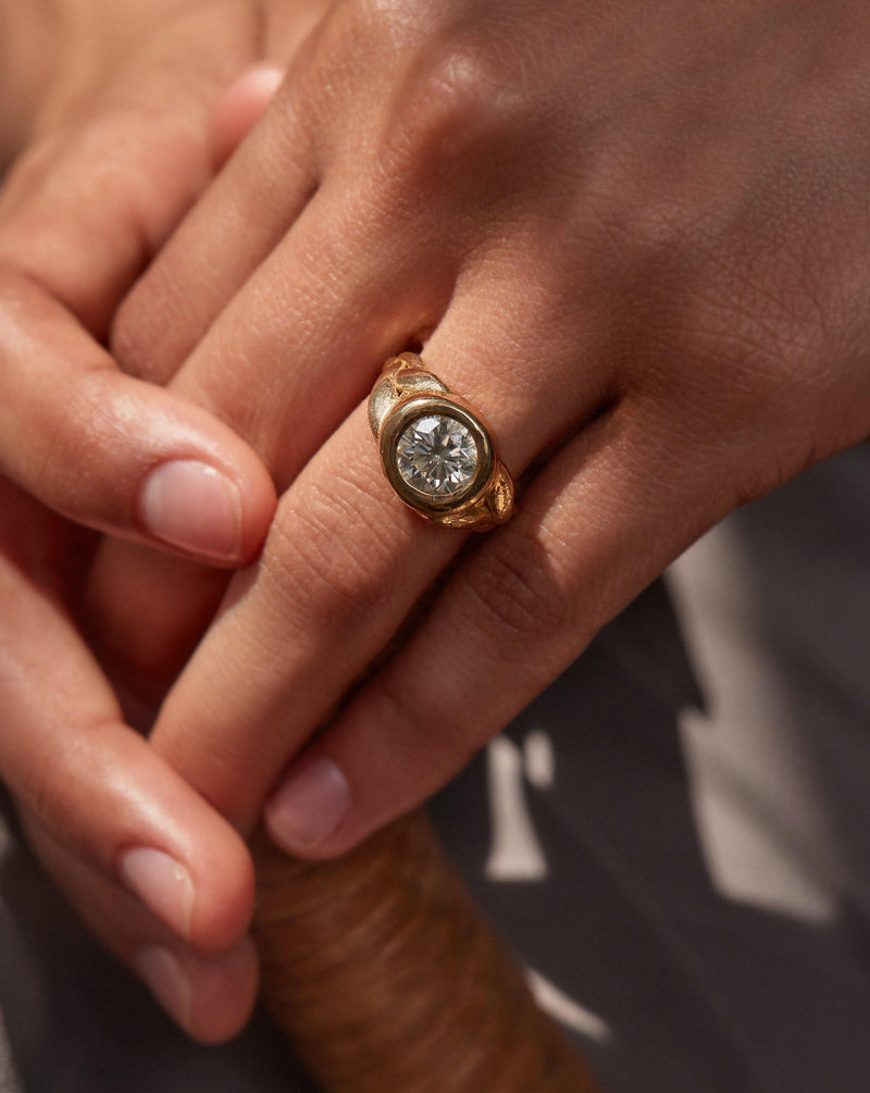 diamond engagement ring on the model