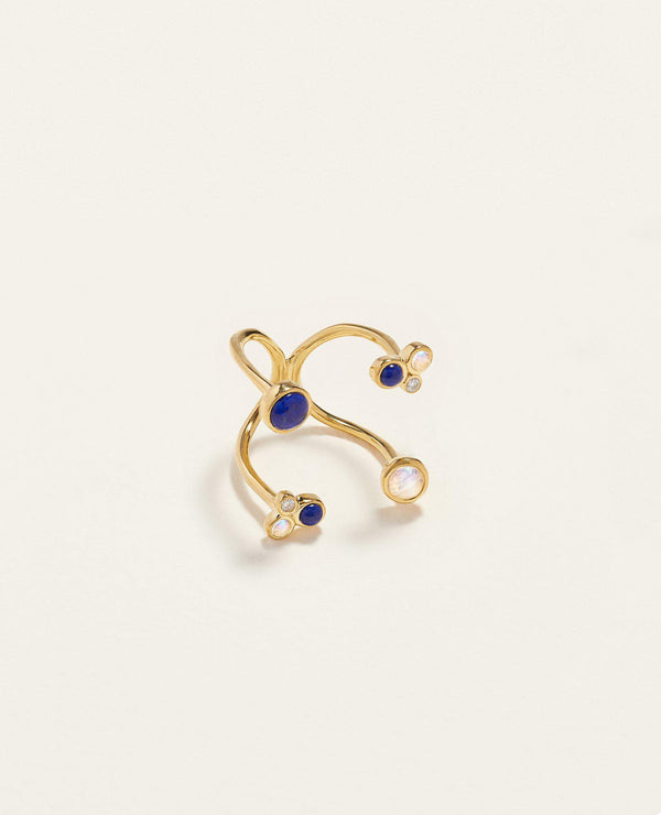 constellation ring with lapis lazuli, diamond and moonstone