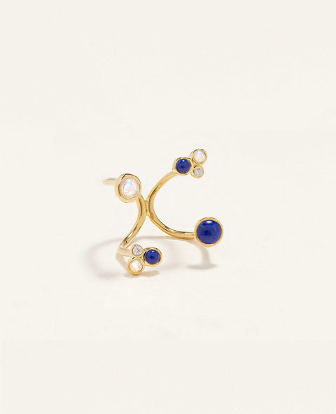 lapis constellation ring with moonstone and diamond